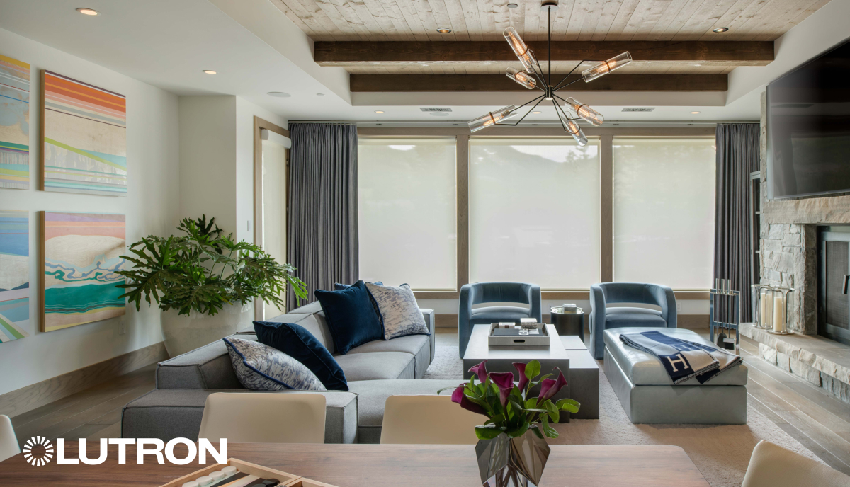 Family Room Motorized Drapes - Closed Position